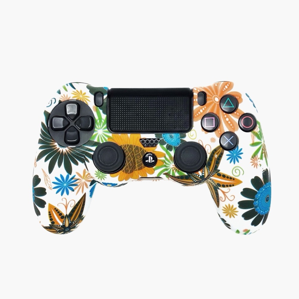 PS4 Controller Silicone Skins Bundle of 2 White Yellow Floral